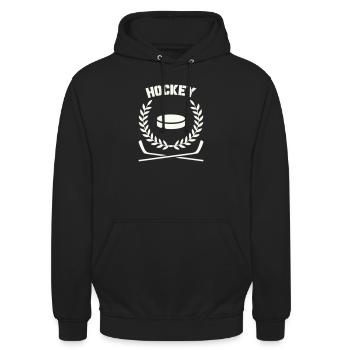 Emblème de hockey avec disque et laurier - Sweat-shirt à capuche unisexe - noir - Devant - Alina (178cm) & Michal (187cm)