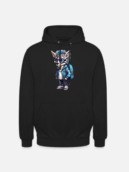 Cute Zebra Cartoon - Unisex Hoodie - black
