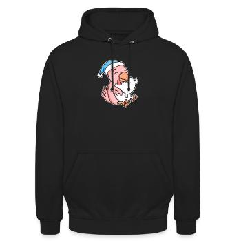 poulet avec oreiller et bonnet somnolent - Sweat-shirt à capuche unisexe - noir - Devant - Alina (178cm) & Michal (187cm)