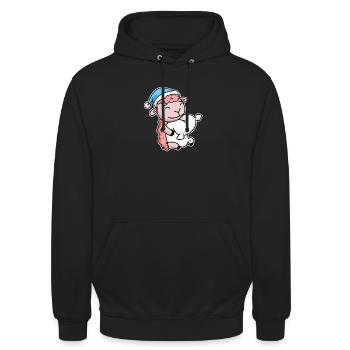 Mouton avec oreiller et bonnet somnolent - Sweat-shirt à capuche unisexe - noir - Devant - Alina (178cm) & Michal (187cm)