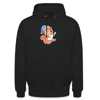 Écureuil avec oreiller et bonnet somnolent - Sweat-shirt à capuche unisexe - noir - Devant - Alina (178cm) & Michal (187cm)