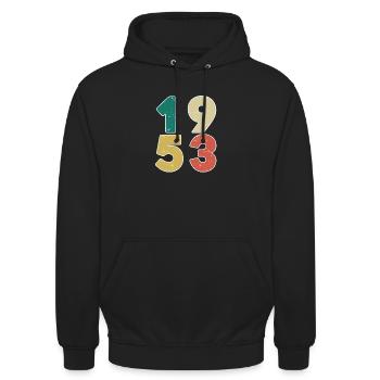 1953 - Jahrgang 1953 - Baujahr 1953 - Unisex Hoodie - Schwarz - Vorne - Alina (178cm) & Michal (187cm)