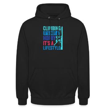 Klettern - es ist kein Hobby. Es ist ein Lebensstil - Unisex Hoodie - Schwarz - Vorne - Alina (178cm) & Michal (187cm)