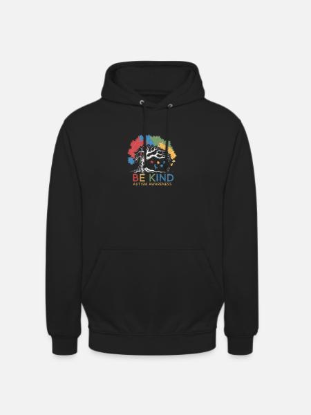 Be Kind Autism Awareness Tree Puzzle - Unisex Hoodie - black