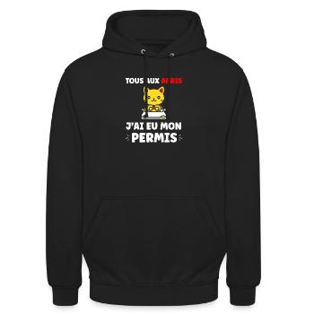 jeune permis, jeune conducteur, permis de conduire - Sweat-shirt à capuche unisexe - noir - Devant - Alina (178cm) & Michal (187cm)