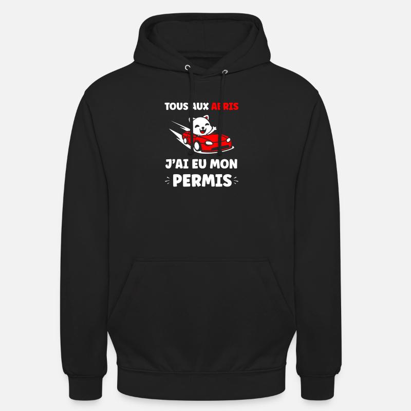 Panda en Cabrio Rouge Permis - Sweat-shirt à capuche unisexe - noir