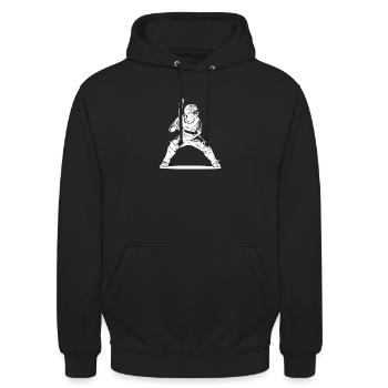 Kunstwerke von Baseballspielern - Unisex Hoodie - Schwarz - Vorne - Alina (178cm) & Michal (187cm)