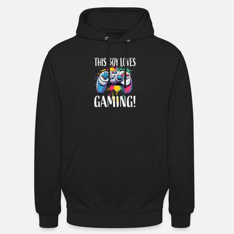Junge liebt Gaming – bunte Controller-Splash - Unisex Hoodie - Schwarz