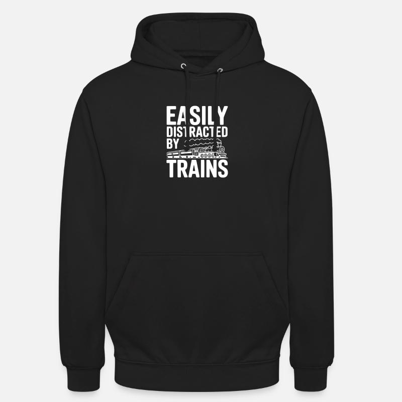Facilement distrait par les trains - Sweat-shirt à capuche unisexe - noir