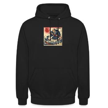 試験の終焉 Combat de samouraïs contre les examens scolaires - Sweat-shirt à capuche unisexe - noir - Devant - Alina (178cm) & Michal (187cm)