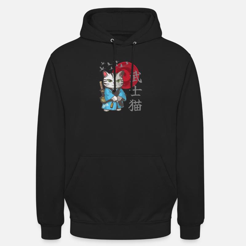 Gatto anime Gattino samurai giapponese - Felpa con cappuccio unisex - nero