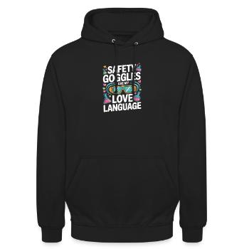 Love Language Safety Goggles - Unisex Hoodie - Schwarz - Vorne - Alina (178cm) & Michal (187cm)