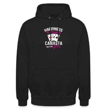 Glück beim Canasta-Spielen mit den Mädchen - Unisex Hoodie - Schwarz - Vorne - Alina (178cm) & Michal (187cm)