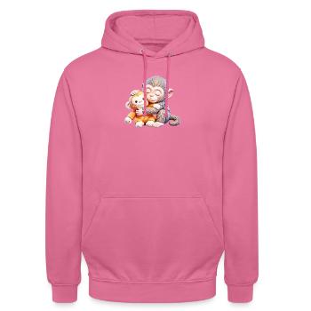 Cuddle Monkeys Embrace - Unisex Hoodie - pink - Front - Alina (178cm) & Michal (187cm)