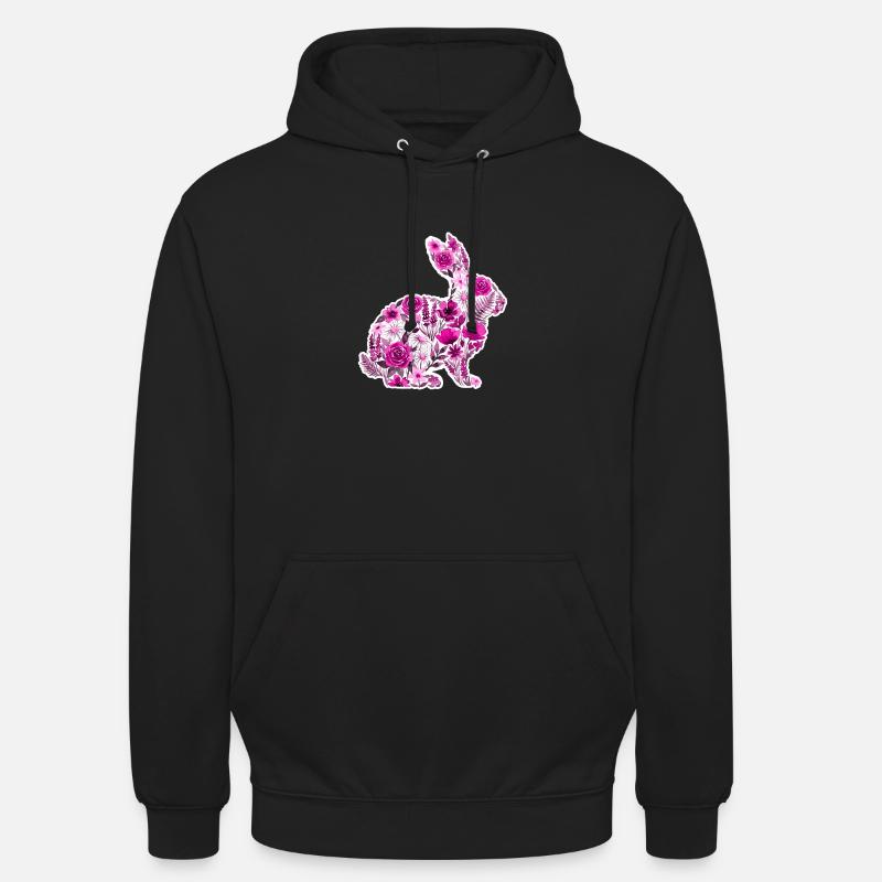 Fleurs Silhouette de Lapin Rose - Sweat-shirt à capuche unisexe - noir