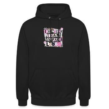 Plus joli que mon visage n’en a l’air - Sweat-shirt à capuche unisexe - noir - Devant - Alina (178cm) & Michal (187cm)