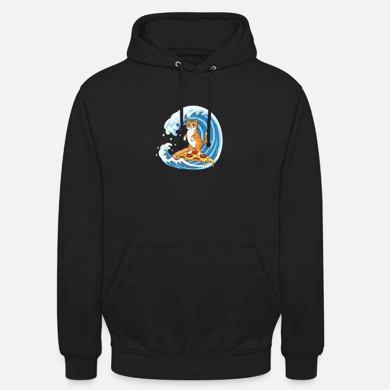 Surfer cat on pizza wave - Unisex Hoodie - black