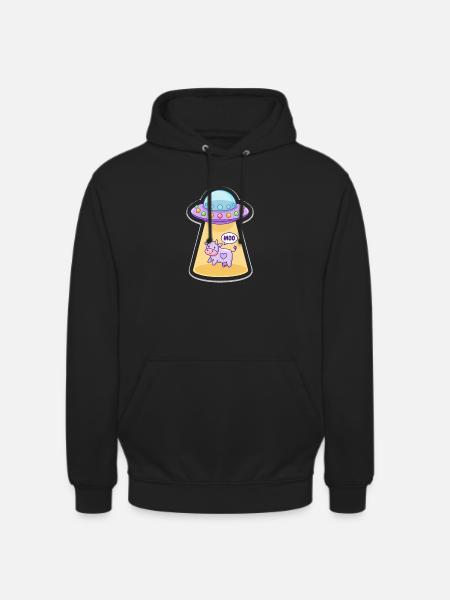 MOO Sjov Alien Ko i UFO Light Beam tegnefilm - Hættetrøje unisex - sort