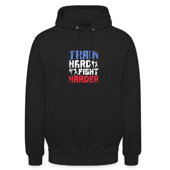Train hard fight harder Savate - Unisex Hoodie - Schwarz - Vorne - Alina (178cm) & Michal (187cm)