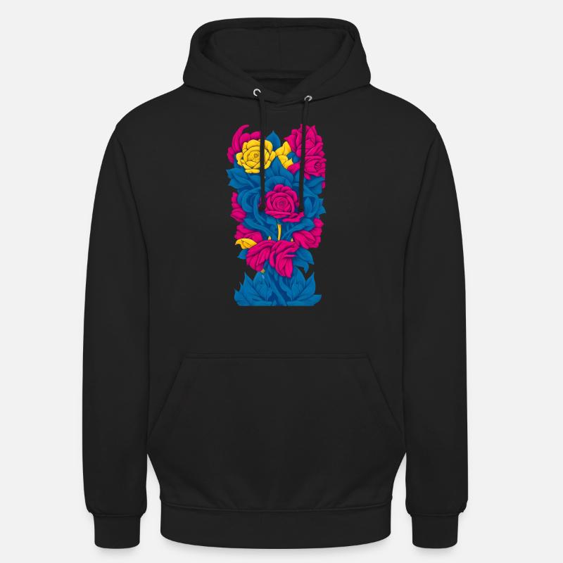 Fleurs (bleu, rouge, jaune) - Sweat-shirt à capuche unisexe - noir