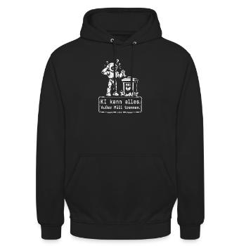 KI Roboter, Müll Trennen Satire - Unisex Hoodie - Schwarz - Vorne - Alina (178cm) & Michal (187cm)