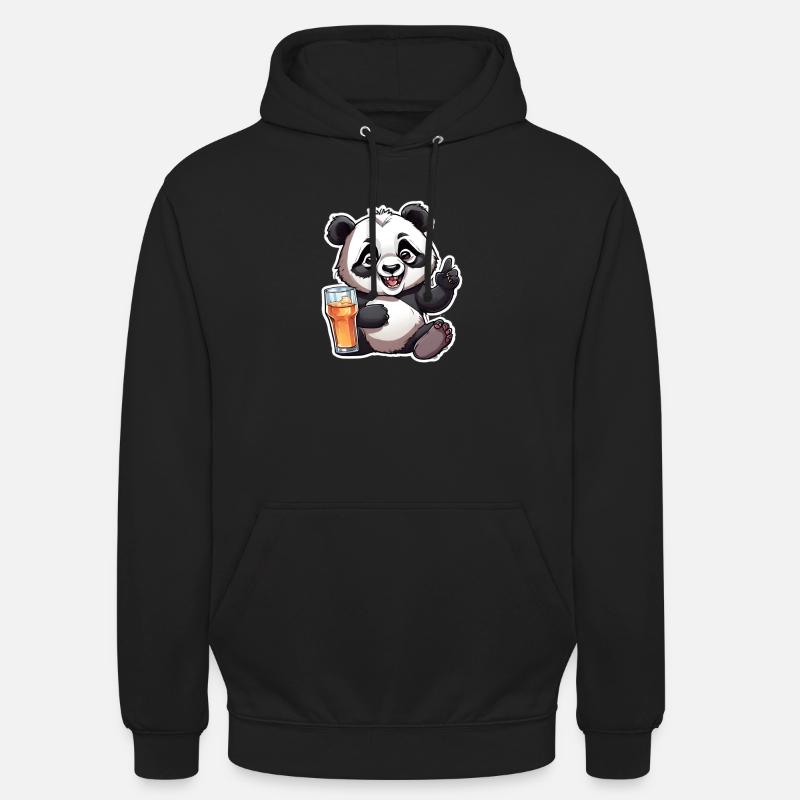 Panda exubérant avec boisson - Sweat-shirt à capuche unisexe - noir