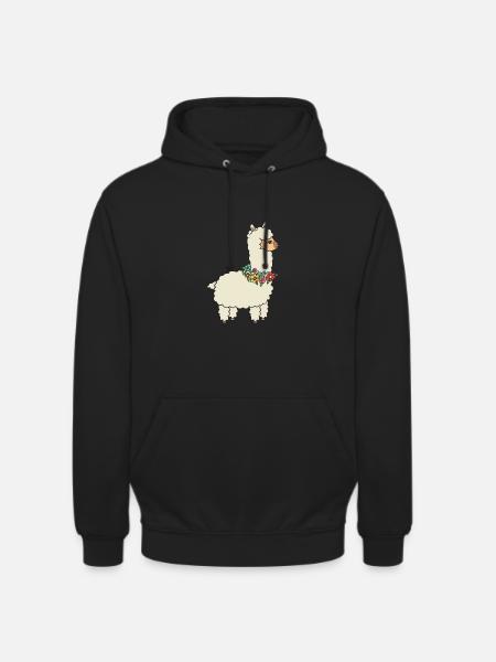 Alpaka mit Blumen. - Unisex Hoodie - Schwarz