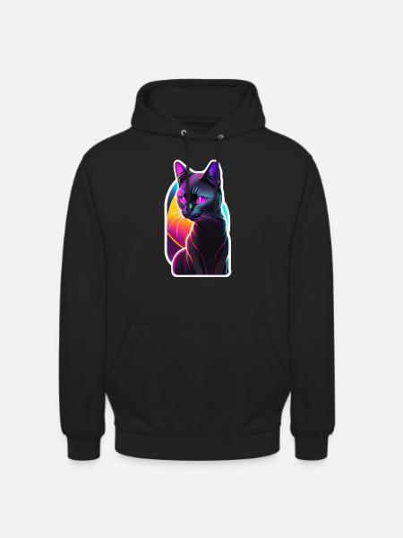 chat noir et effet néon - Sweat-shirt à capuche unisexe - noir