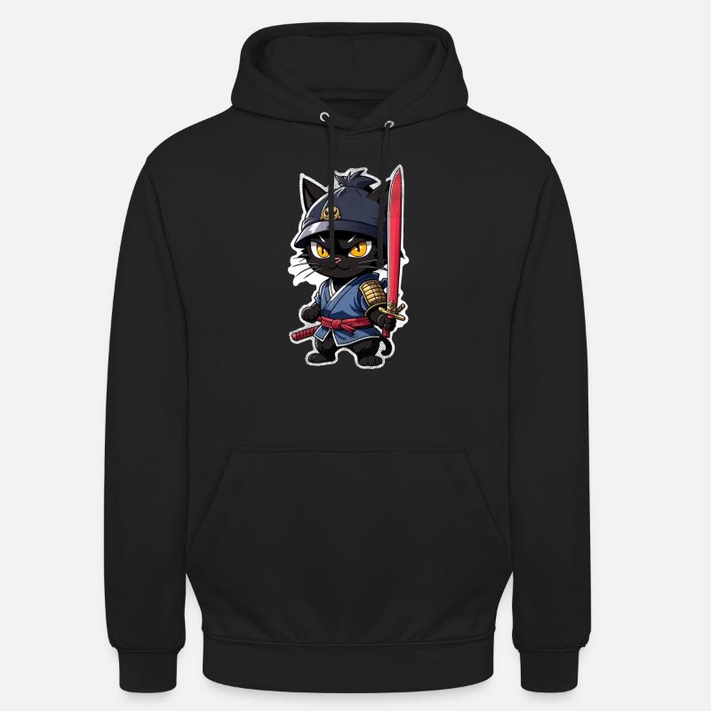 chat ninja - chaton samourai - Sweat-shirt à capuche unisexe - noir