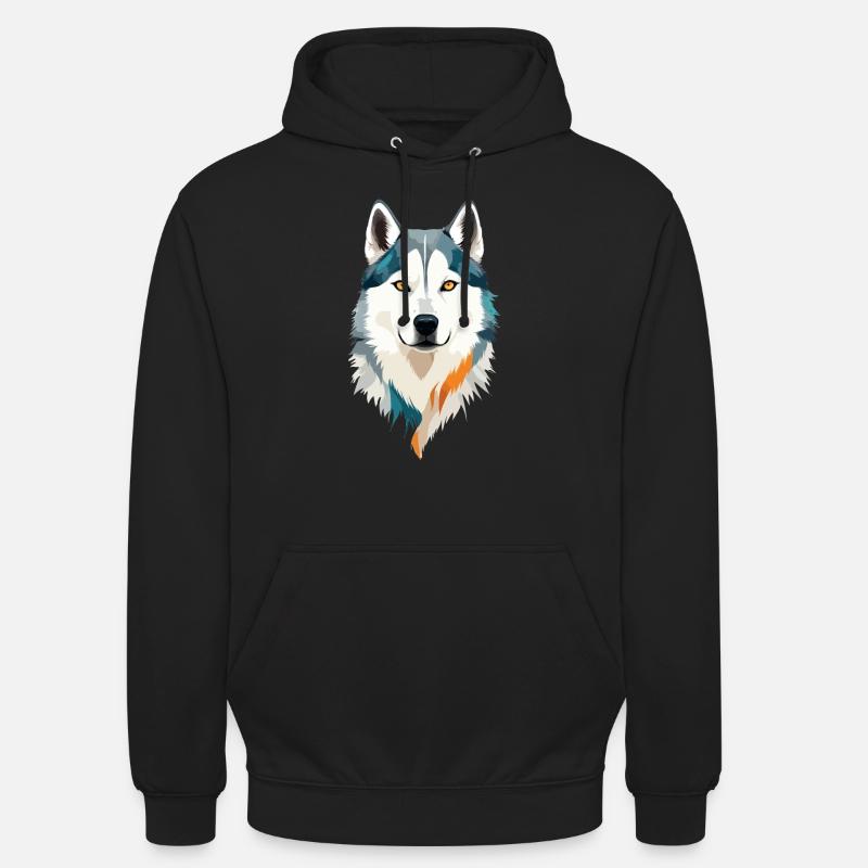 Husky-Vektorgrafik mit lebendiger Farbillustration - Unisex Hoodie - Schwarz