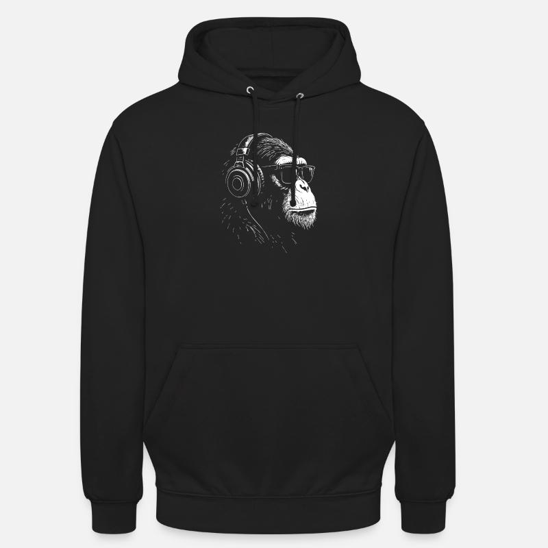 Kopfhörer Monkey mit Sonnenbrille - Unisex Hoodie - Schwarz