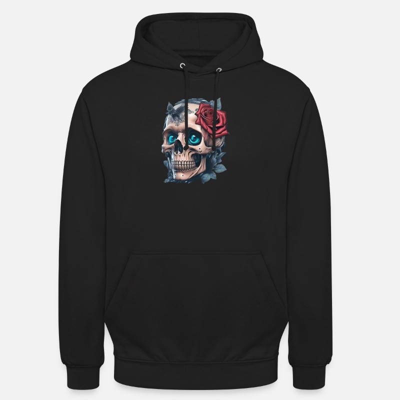 Crâne avec des roses - Sweat-shirt à capuche unisexe - noir