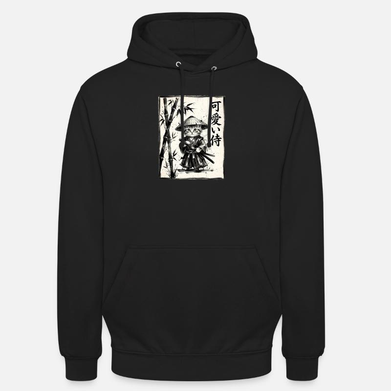 Samurai Cat Sumi-e Ink Drawing - Unisex Hoodie - black