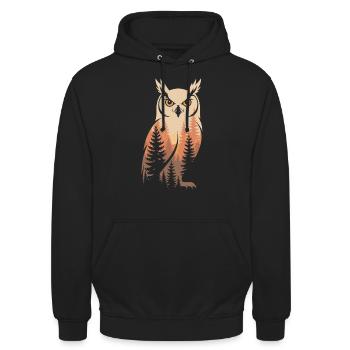 Eule Wald Natur - Unisex Hoodie - Schwarz - Vorne - Alina (178cm) & Michal (187cm)
