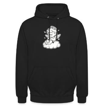 Rage Gaming Cherub – Wütender Engel zockt - Unisex Hoodie - Schwarz - Vorne - Alina (178cm) & Michal (187cm)