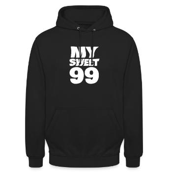99 - Unisex Hoodie - Schwarz - Vorne - Alina (178cm) & Michal (187cm)