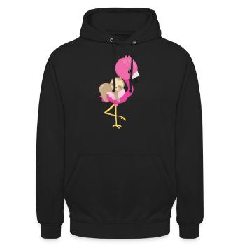 Niedliches Faultier Flamingo - Unisex Hoodie - Schwarz - Vorne - Alina (178cm) & Michal (187cm)