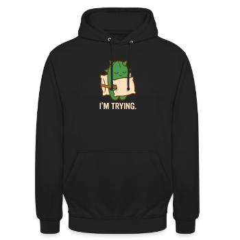 Stachelig, aber bemüht - Unisex Hoodie - Schwarz - Vorne - Alina (178cm) & Michal (187cm)