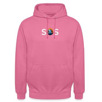 SOS - Burning Sad Earth Changement climatique - Sweat-shirt à capuche unisexe - rose - Devant - Alina (178cm) & Michal (187cm)