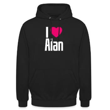 I Love Alan Pinkes Herz Ich liebe Alan - Unisex Hoodie - Schwarz - Vorne - Alina (178cm) & Michal (187cm)