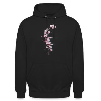 Glitch Kirschblüte moderner Blütenzweig - Unisex Hoodie - Schwarz - Vorne - Alina (178cm) & Michal (187cm)