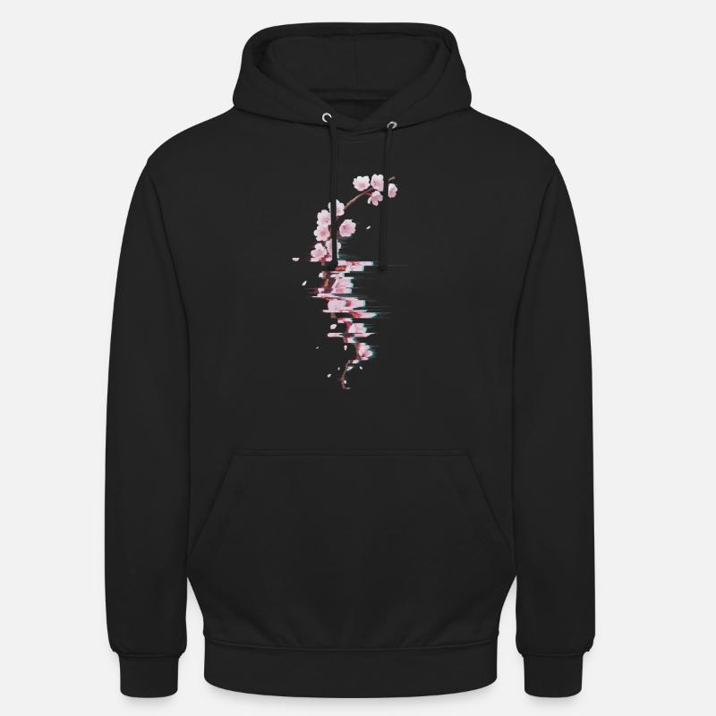 Glitch Kirschblüte moderner Blütenzweig - Unisex Hoodie - Schwarz