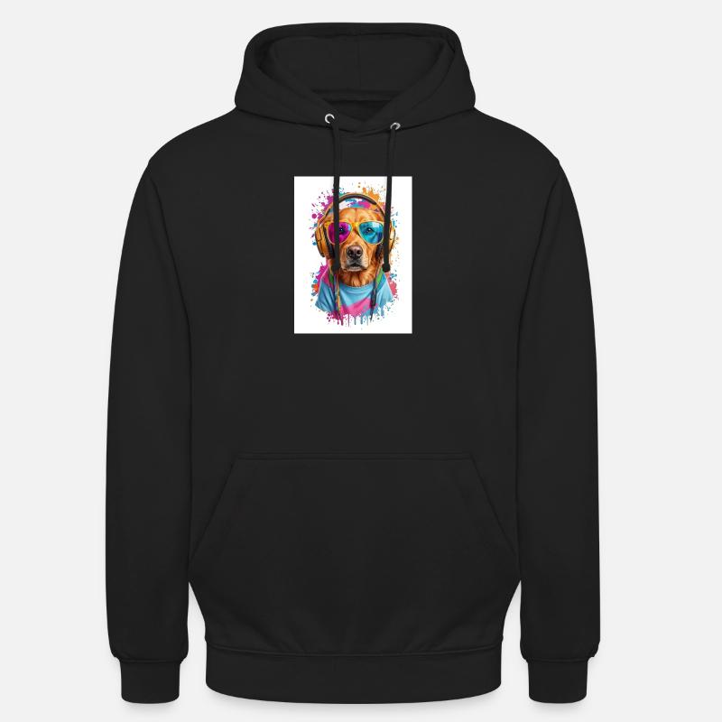 Bunter Hund mit Kopfhörern - Unisex Hoodie - Schwarz