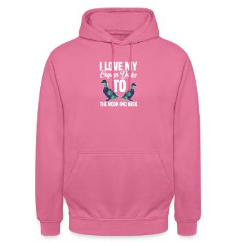 Cayuga Duck Lover Enclos Alimentaire Animal En Peluche - Sweat-shirt à capuche unisexe - rose - Devant - Alina (178cm) & Michal (187cm)