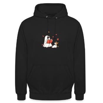 Little Halloween ghost reading a book with dog - Unisex Hoodie - black - Front - Alina (178cm) & Michal (187cm)
