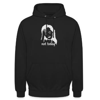 Gestik einer Frau mit Kopfschmerzen - Unisex Hoodie - Schwarz - Vorne - Alina (178cm) & Michal (187cm)