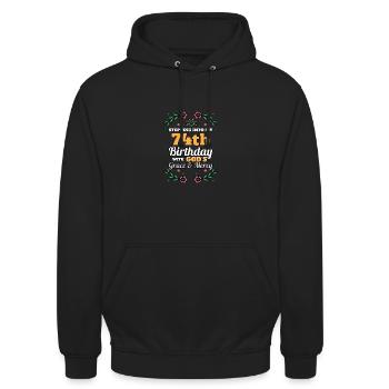 À l’aube de mon 74e anniversaire religieux - Sweat-shirt à capuche unisexe - noir - Devant - Alina (178cm) & Michal (187cm)
