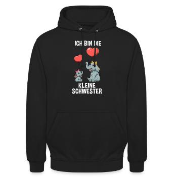 Elefanten kleine Schwester - Ich bin die kleine - Unisex Hoodie - Schwarz - Vorne - Alina (178cm) & Michal (187cm)