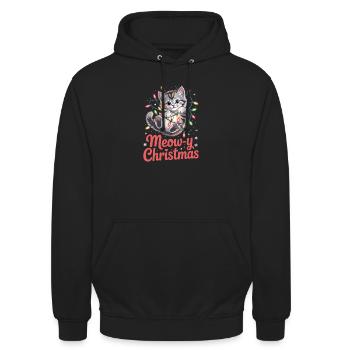 Meow-y Christmas Niedliche Weihnachtskatze - Unisex Hoodie - Schwarz - Vorne - Alina (178cm) & Michal (187cm)