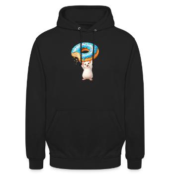 Mouse with Donut – Cute Cartoon Design - Unisex Hoodie - black - Front - Alina (178cm) & Michal (187cm)